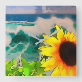 Sonnenblumen am Strand Quadratische Wanduhr