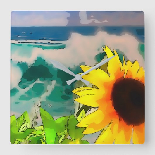 Sonnenblumen am Strand Quadratische Wanduhr (Vorderseite)