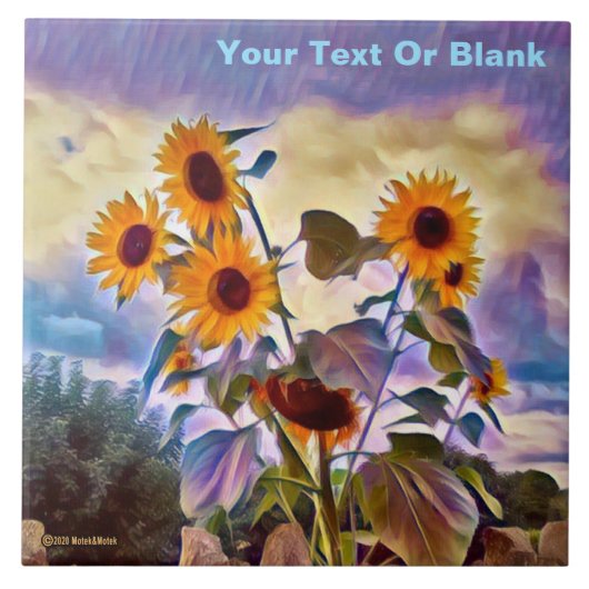 Sonnenblumen an der Felsenwand Fliese (Vorderseite)