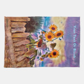 Sonnenblumen an der Felsenwand Geschirrtuch (Horizontal)