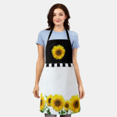 Sonnenblumen an der Schwarz-Weiß-Schürze Schürze (Getragen)