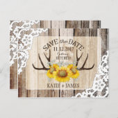 Sonnenblumen Antlers Wood Lace Rustikal Save the D Ankündigungspostkarte (Vorne/Hinten)