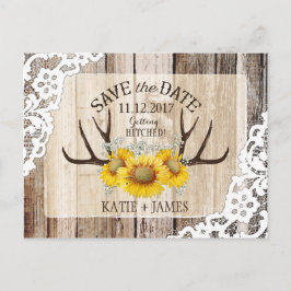 Sonnenblumen Antlers Wood Lace Rustikal Save the D Ankündigungspostkarte