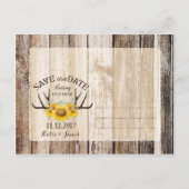 Sonnenblumen Antlers Wood Rustic Save the Date Ankündigungspostkarte (Rückseite)