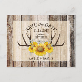 Sonnenblumen Antlers Wood Rustic Save the Date Ankündigungspostkarte