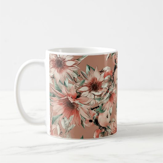 Sonnenblumen, Äpfel: Wasserfarbenmuster im Herbst Kaffeetasse (Links)