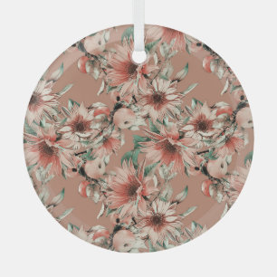 Sonnenblumen, Äpfel: Wasserfarbenmuster im Herbst Ornament Aus Glas