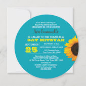 Sonnenblumen Aqua Rund Bat Mitzvah Einladung (Vorderseite)
