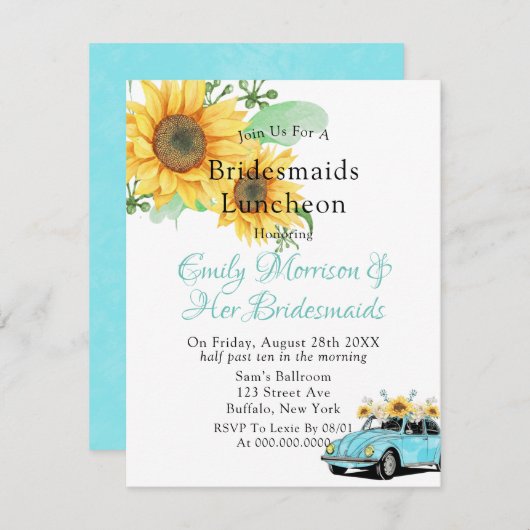 Sonnenblumen Aqua Vintage Lugano Gestern und Heute Einladung (Vorne/Hinten)