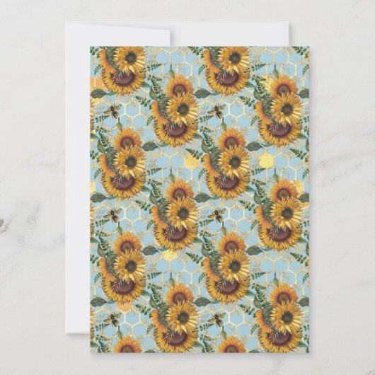 Sonnenblumen Aquamarin Honeycomb Bees Gold Brautpa Einladung (Rückseite)