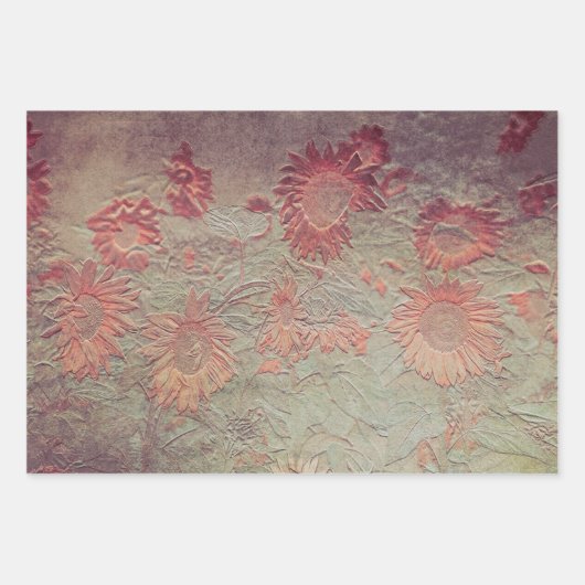 Sonnenblumen Aquamarin Koralle Pink Texture Grunge Geschenkpapier Set (Vorderseite 3)