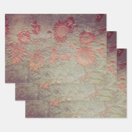 Sonnenblumen Aquamarin Koralle Pink Texture Grunge Geschenkpapier Set