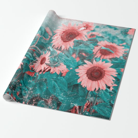 Sonnenblumen Aquamarin Rosa Blumen Vintages Deko-K Geschenkpapier (Ungerollt)