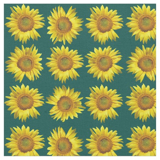Sonnenblumen Aquamarines Muster Nähmaterial Stoff (Nahaufnahme)