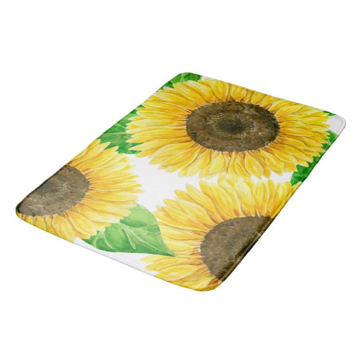 Sonnenblumen Aquarell Badematte (Schrägansicht)