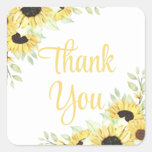 Sonnenblumen-Aquarell-Blumen-Hochzeits-Dankeschön Quadratischer Aufkleber