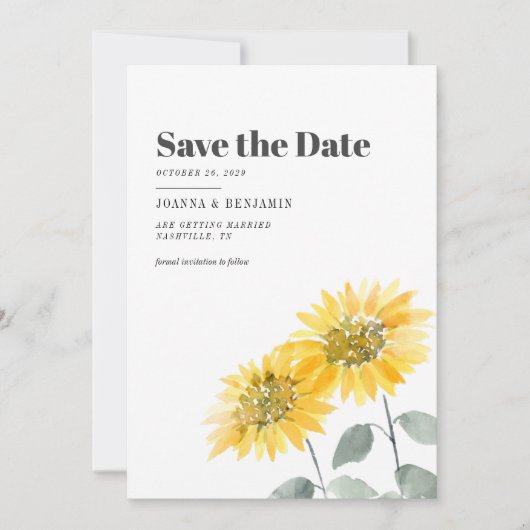 Sonnenblumen-Aquarell-Blumenhochzeit Save The Date (Vorderseite)