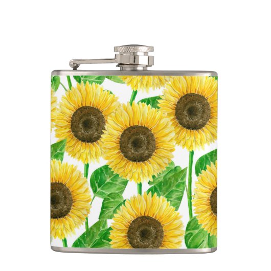 Sonnenblumen Aquarell Flachmann (Vorderseite)