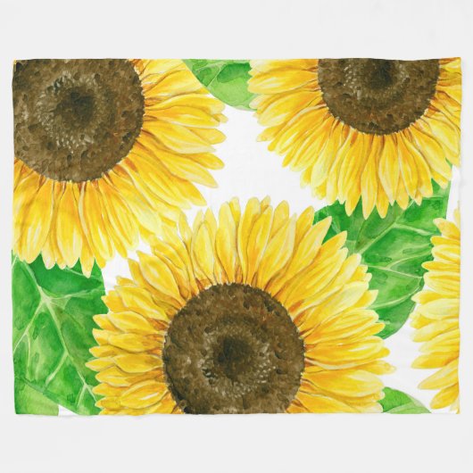 Sonnenblumen Aquarell Fleecedecke (Vorderseite (Horizontal))