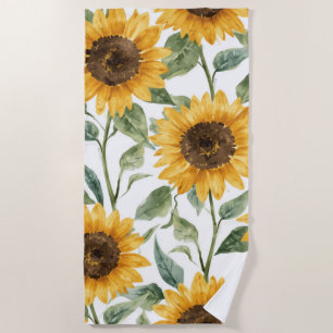 Sonnenblumen Aquarell Floral Gelbe Malerei Strandtuch