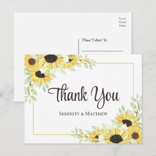 Sonnenblumen Aquarell Florale Hochzeits-Dankeskart Postkarte