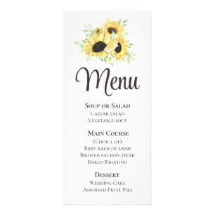 Sonnenblumen-Aquarell-Gelbe Blumenhochzeitsmenü  Werbekarte
