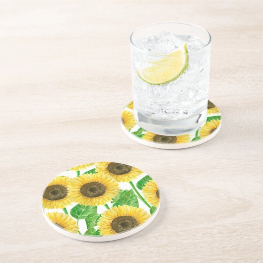 Sonnenblumen Aquarell Getränkeuntersetzer (Seite)