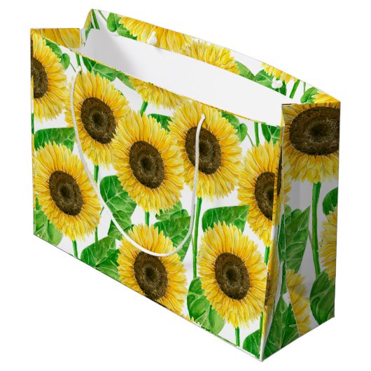Sonnenblumen Aquarell Große Geschenktüte (Rückseite Schrägansicht)