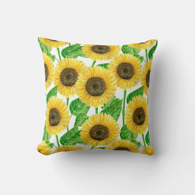 Sonnenblumen Aquarell Kissen (Vorderseite)