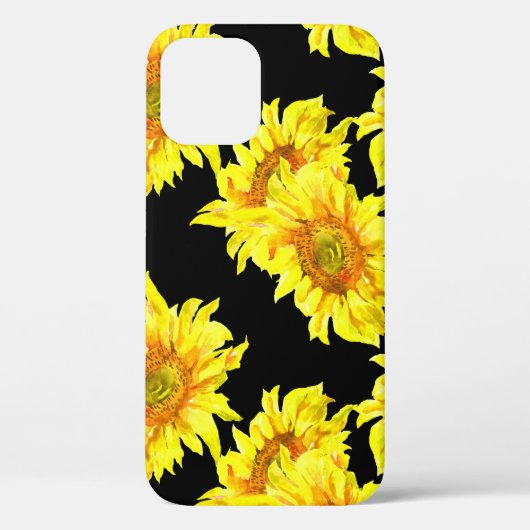 Sonnenblumen Aquarell Nahtloses schwarzes Muster Case-Mate iPhone Hülle (Rückseite)