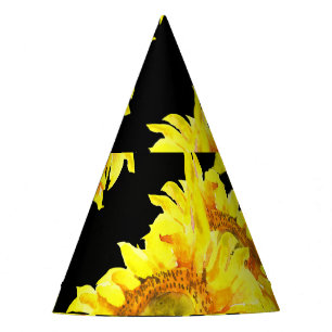 Sonnenblumen Aquarell Nahtloses schwarzes Muster Partyhütchen