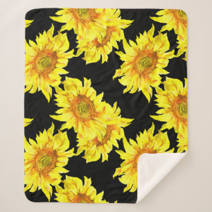 Sonnenblumen Aquarell Nahtloses schwarzes Muster Sherpadecke