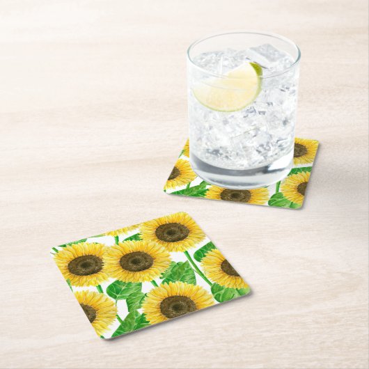 Sonnenblumen Aquarell Rechteckiger Pappuntersetzer (Vor Ort)
