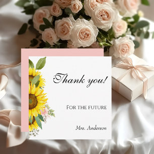 Sonnenblumen Aquarell Rosa Floral Babyparty Dankeskarte