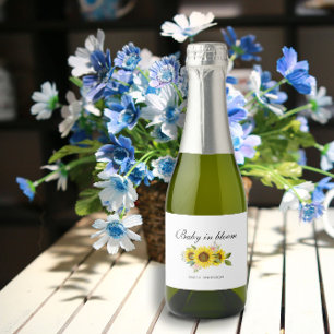 Sonnenblumen Aquarell Rosa Florale Babyparty Schaumweinetikett