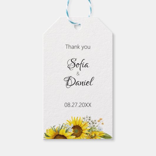 Sonnenblumen Aquarell Wildblume Hochzeit Gelb Geschenkanhänger (Vorderseite)