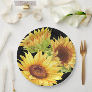 Sonnenblumen Aquarellfarben Blume Gelbes Schwarzes Pappteller