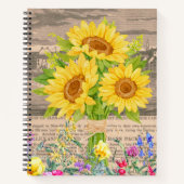 Sonnenblumen, Aquarellfarben-Blume, Vintage Zeitun Notizblock (Vorderseite)