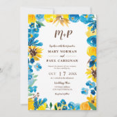 Sonnenblumen Aquarellkranz Fall Foto Hochzeit Einladung (Vorderseite)