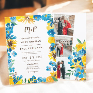 Sonnenblumen Aquarellkranz Fall Foto Hochzeit Einladung