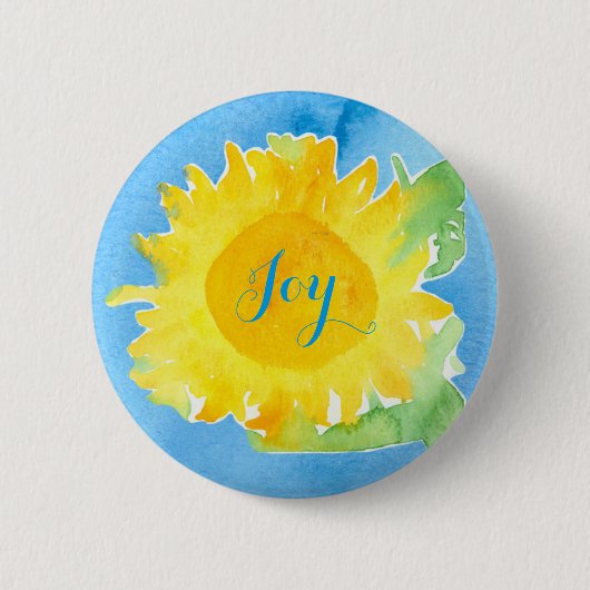Sonnenblumen Aquarellmalerei Joyful Blue Button (Vorderseite)