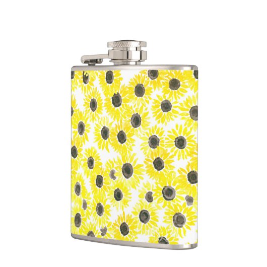 Sonnenblumen Aquarellmuster Flachmann (Links)