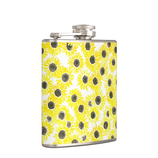 Sonnenblumen Aquarellmuster Flachmann (Rechts)