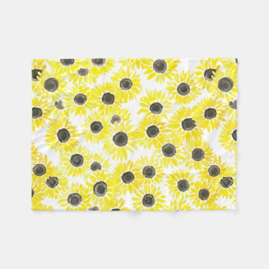 Sonnenblumen Aquarellmuster Fleecedecke (Vorderseite (Horizontal))
