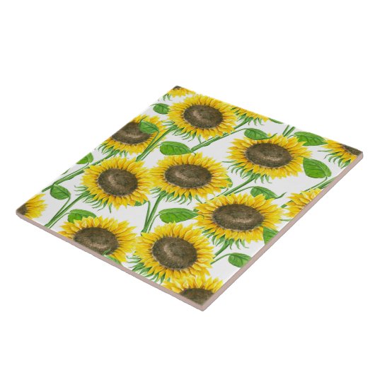 Sonnenblumen Aquarellmuster Fliese (Seite)