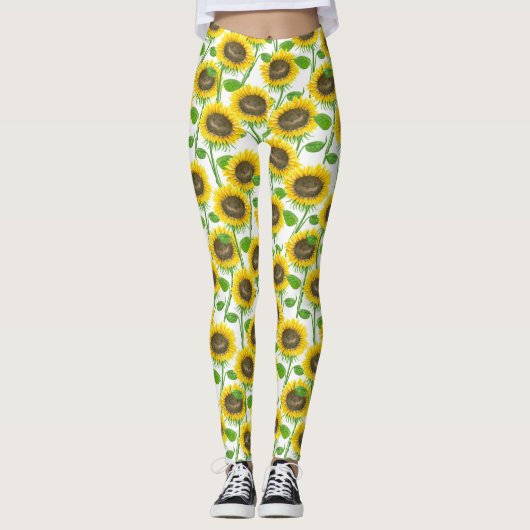 Sonnenblumen Aquarellmuster Leggings (Vorderseite)