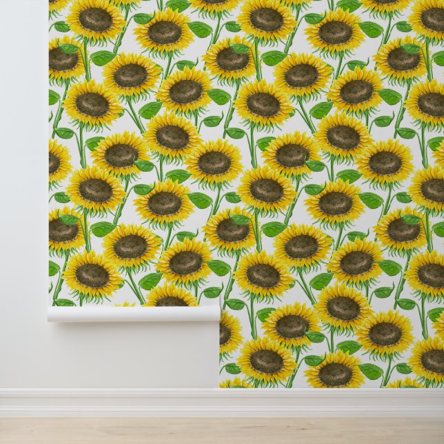 Sonnenblumen Aquarellmuster Tapete (Anwendung)