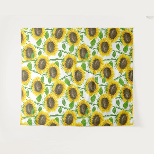 Sonnenblumen Aquarellmuster Wandteppich (Vorderseite (Horizontal))