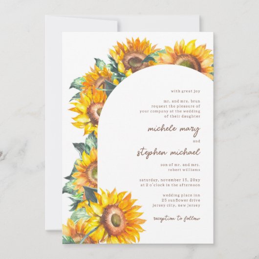 Sonnenblumen Arch Botanische Hochzeit im Herbst Einladung (Vorderseite)