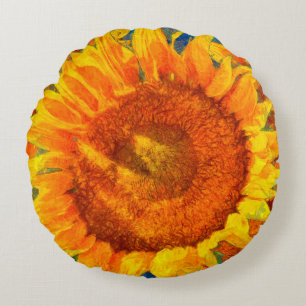 Sonnenblumen Arrangement. Van Gogh Stil Imitation. Rundes Kissen